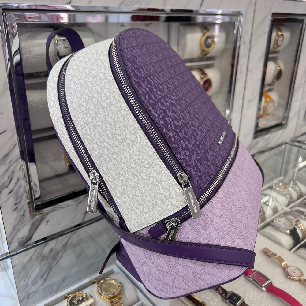 MICHAEL KORS Rhea Medium Color-Block Signature Logo Backpack - Picture 5 of 12